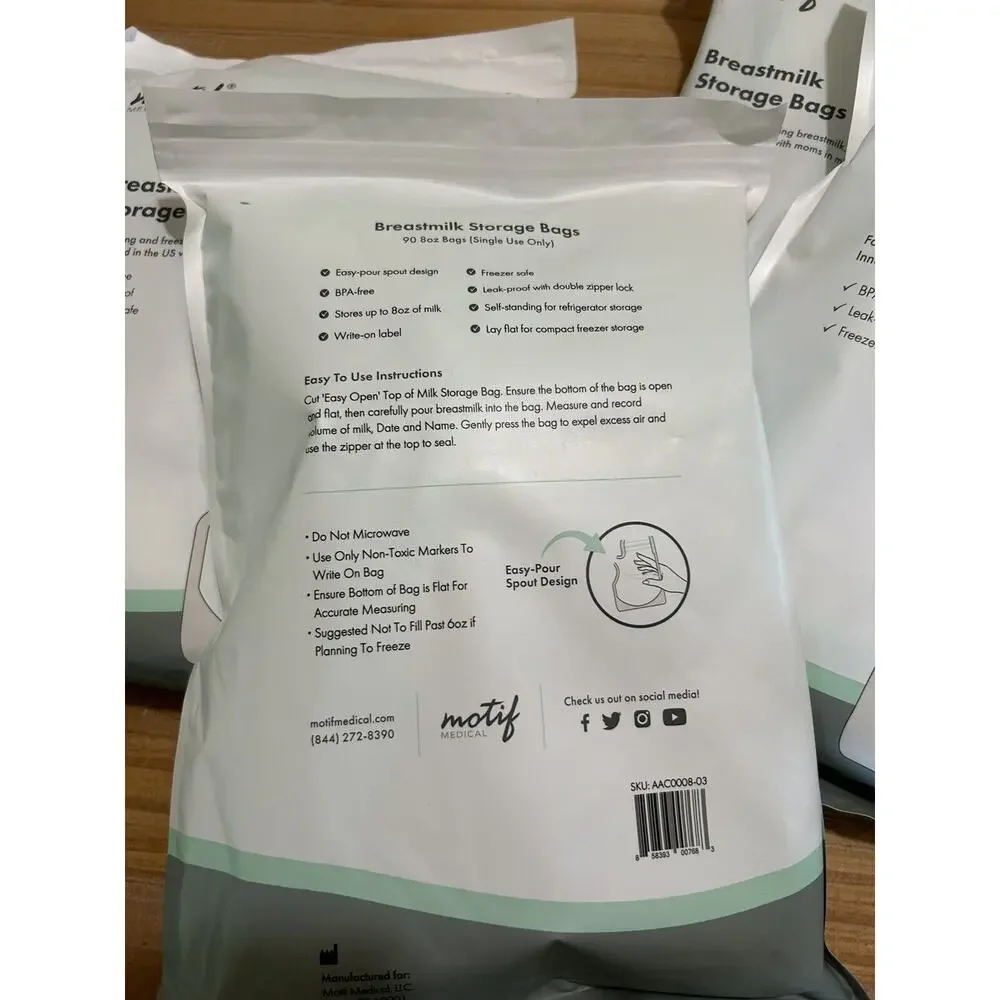 Lot Of 3 Motif Medical Breast Milk Storage Bags 8oz Single Use 90 count BPA-Free